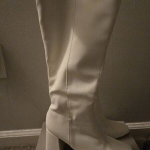 Public Desire Cream Knee-High Boots